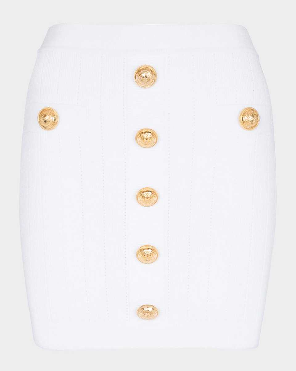 2-Pockets Button-Front Rib Mini Skirt